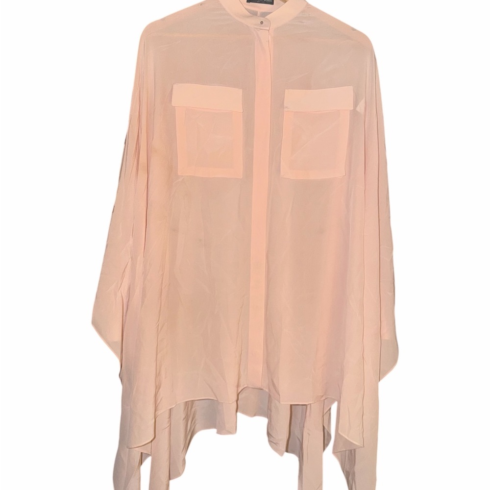 Alexander McQueen 2013 silk Sheer batwing Pale Pink Button-Front Top